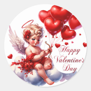 Adesivo Feliz dia de os namorados Cupido com Corações Verm