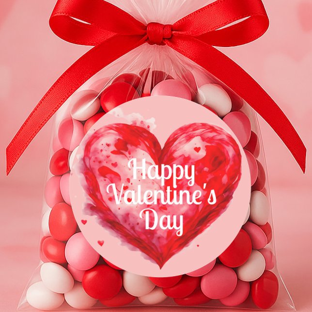 Adesivo Feliz dia de os namorados Rosa Vermelho (Red heart on pink "Happy Valentine's Day" sticker)