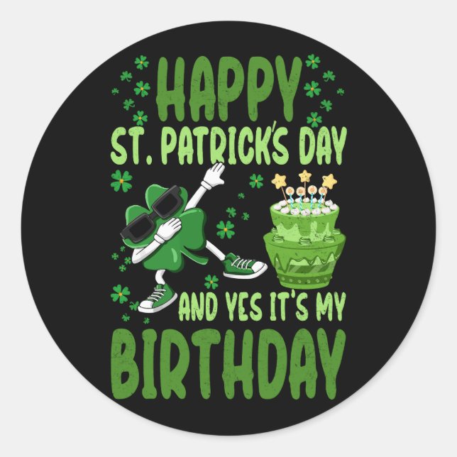 Adesivo Feliz Dia de São Patrício Aniversário Shamrock Dab (Frente)