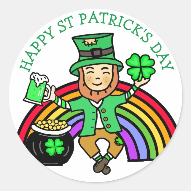 Adesivo Feliz Dia de São Patrício Leprechaun (Frente)