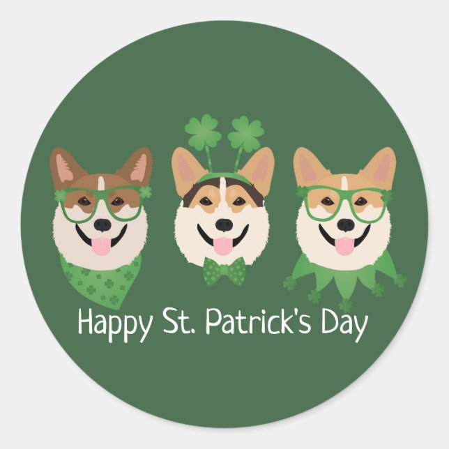 Adesivo Feliz Dia de São Patrício Pembroke Welsh Corgi Dog (Frente)