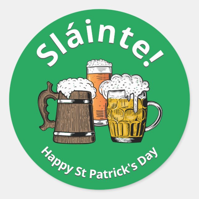 Adesivo Feliz Dia de São Patrício Sláinte Verde Beers (Frente)