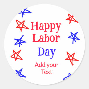Adesivo Feliz dia de trabalho, vermelha, estrela azul, dia