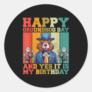 Adesivo Feliz Dia do Groundhog 2025 Marmota Retro Engraçad