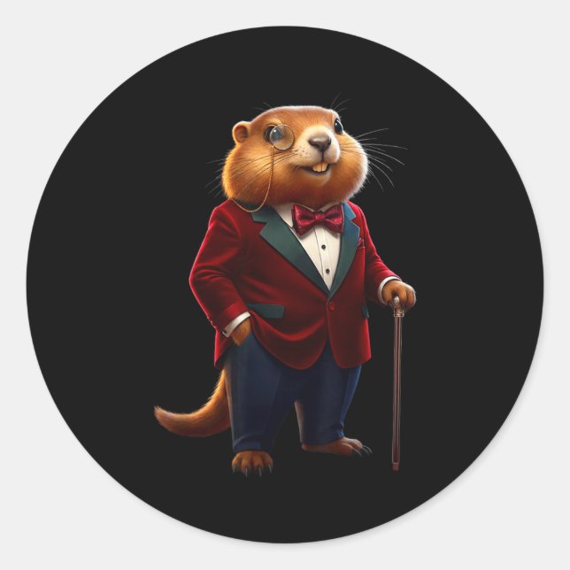 Adesivo Feliz Dia do Groundhog 2026 Groundhog Cavalheiro C (Frente)