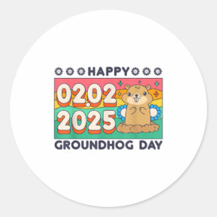 Adesivo Feliz Dia do Groundhog 2 de Fevereiro de 2025 Retr