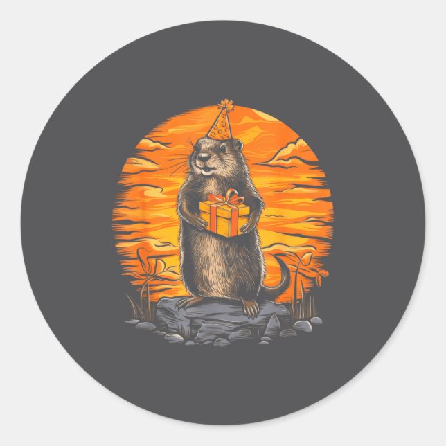 Adesivo Feliz Dia do Groundhog Ground Hog Com Festa de Ani (Frente)