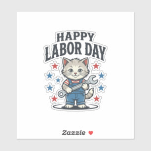 Adesivo Feliz Dia do Trabalhador Gato Patriota Desenho Vin