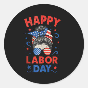 Adesivo Feliz Dia do Trabalho, Messer Bun Laborer Patriot