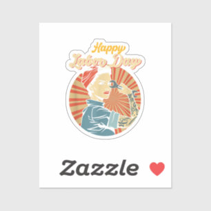 Adesivo Feliz Dia do Trabalho Rapariga Forte Empregada