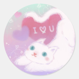 Adesivo Feliz Dia dos Namorados com Gato Branco Fofinho