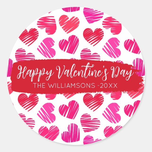 Adesivo Feliz Dia dos Namorados Corações Vermelhos Moderno (Frente)
