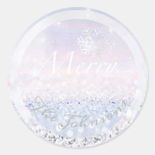 Adesivo Feliz Do Nome Da Família Snowflakes Blue Glitter
