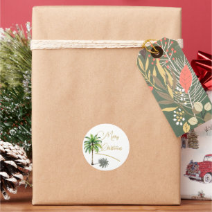 Adesivo Feliz Dourada da Árvore Tropical de Natal