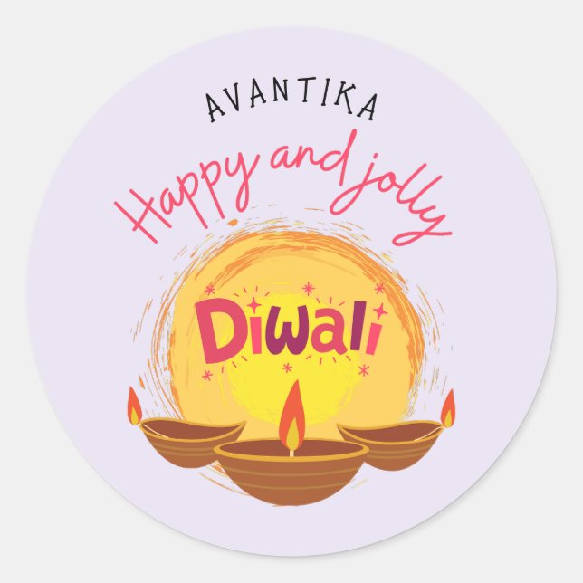 Adesivo Feliz e alegre Diwali personalizável (Frente)
