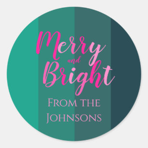 Adesivo Feliz e Bright Christmas Family Name Green Pink