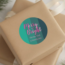 Adesivo Feliz e Bright Christmas Family Name Green Pink