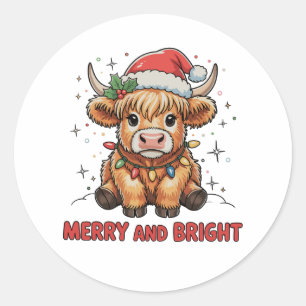 Adesivo Feliz e Bright Highland Highland Baby Cow no Natal