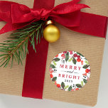 Adesivo Feliz e Bright Red Christmas Greenery Wreath<br><div class="desc">O adesivo festivo de férias e o design de envelope apresentam uma bela design foliar de Natal,  com folhas verdes e molduras de bagas vermelhas na moda de "Feliz e Brilho" com texto de ano personalizado.</div>