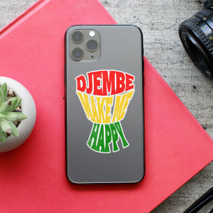 Adesivo Feliz e Colorida Djembe Me Faz Feliz Tambor Africa