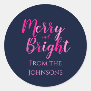 Adesivo Feliz e nome da família Brilhante Azul-Rosa