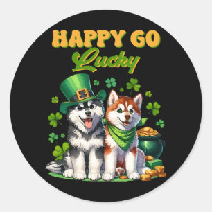 Adesivo Feliz e Sortudo Husky Fofo Dia de São Patrício