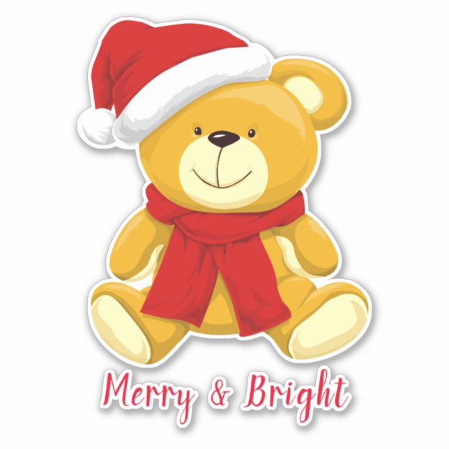 Adesivo Feliz E Urso De Natal Brilhante (Frente)