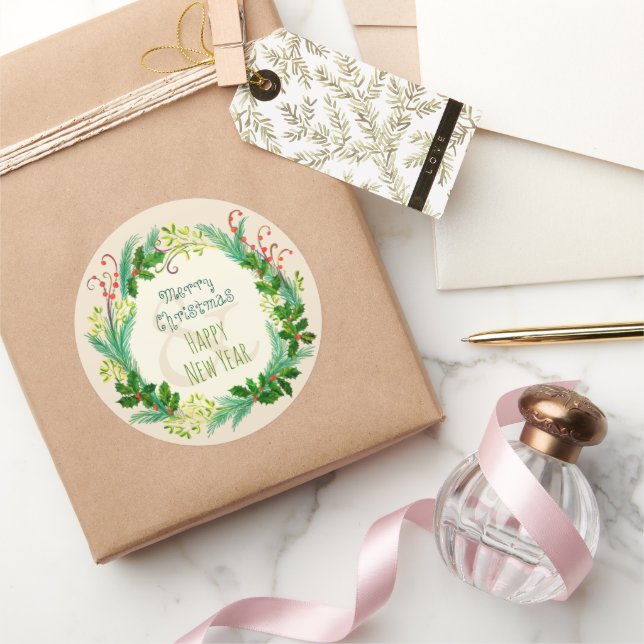 Adesivo Feliz Elegante Russo Vintage Verde Feliz Natal (Presentear)