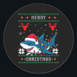 Adesivo Feliz Engraçada Festa de Natal<br><div class="desc">Feliz engraçada Tubarão Natal Feio Noel Hat Luz Natal Premium 2</div>