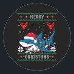 Adesivo Feliz Engraçada Festa de Natal<br><div class="desc">Feliz engraçada Tubarão Natal Feio Noel Hat Luz Natal Premium 2</div>