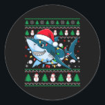 Adesivo Feliz Engraçada Festa de Natal<br><div class="desc">Feliz engraçada Tubarão Natal Feio Noel Hat Luz Natal 5</div>
