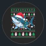 Adesivo Feliz Engraçada Festa de Natal<br><div class="desc">Feliz engraçada Tubarão Natal Feio Noel Hat Luz Natal 5</div>