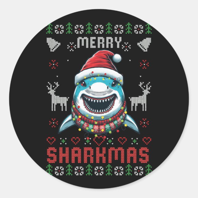 Adesivo Feliz engraçada Sharkmas Feia Vestindo tubarão de  (Frente)
