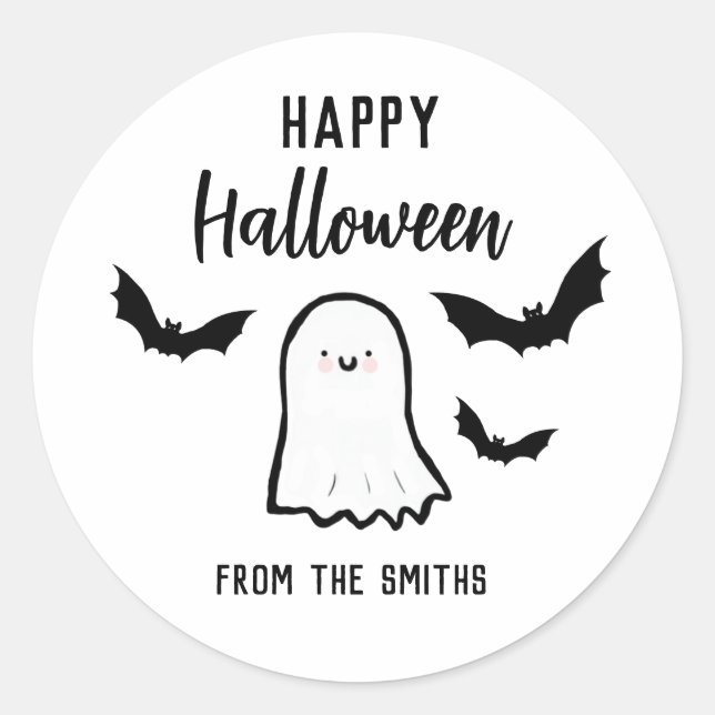 Adesivo Feliz Fantasma Amigável de Halloween (Frente)