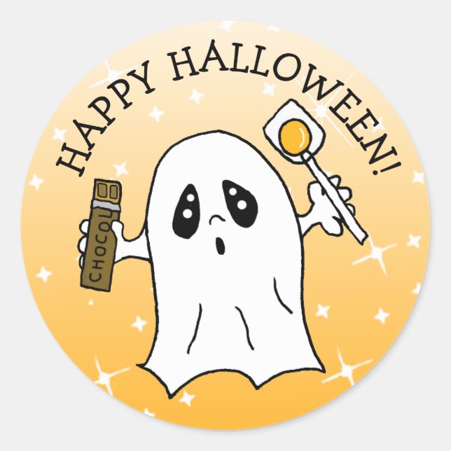Adesivo Feliz Fantasma de Halloween com Bar doce (Frente)