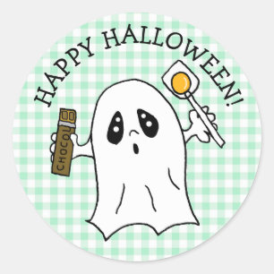 Adesivo Feliz Fantasma de Halloween com doce