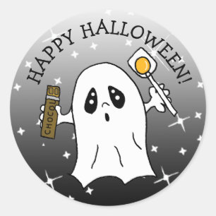 Adesivo Feliz Fantasma de Halloween com doce