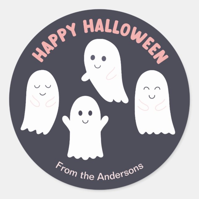 Adesivo Feliz Fantasmas Amigáveis do Halloween (Frente)