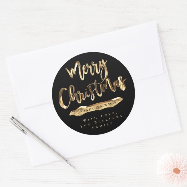 Adesivo Feliz Feliz ano novo de Natal Preto e Dourado (Envelope)