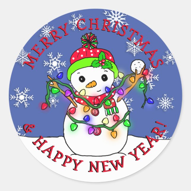 Adesivo Feliz Feliz ano novo de Natal Snowman (Frente)