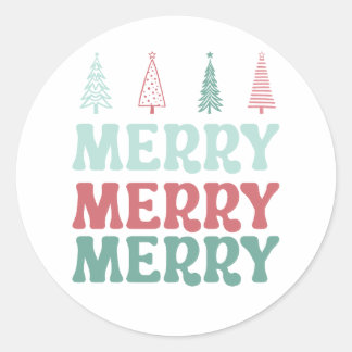 Adesivo Feliz Feliz Feliz com Árvores de Natal Pastel Boho