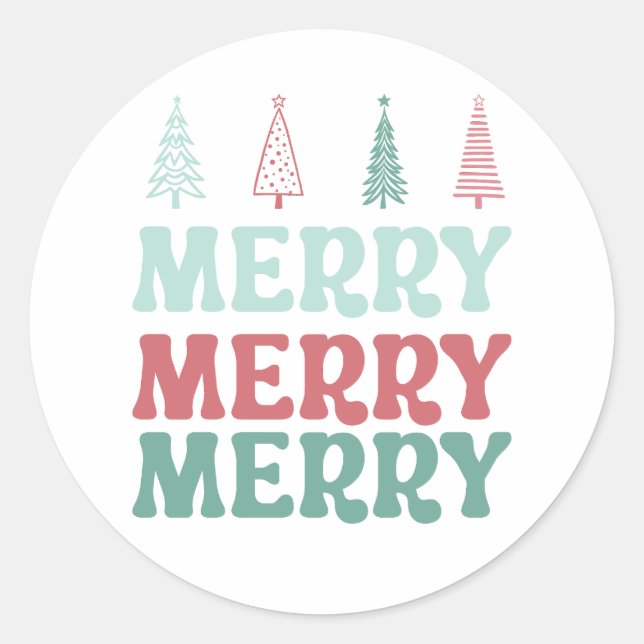 Adesivo Feliz Feliz Feliz com Árvores de Natal Pastel Boho (Frente)