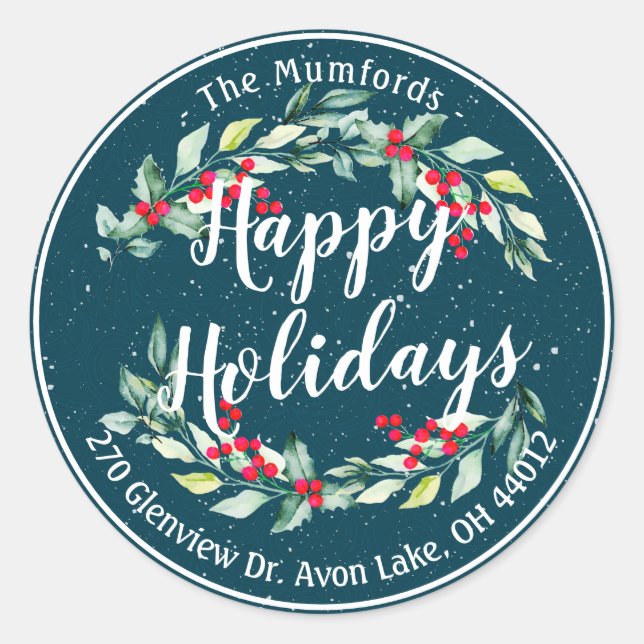 Adesivo Feliz Feriado Feliz Natal Holly Endereço Floral (Frente)