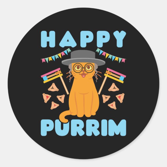 Adesivo Feliz Feriado Judeu Purrim Purim Cat (Frente)