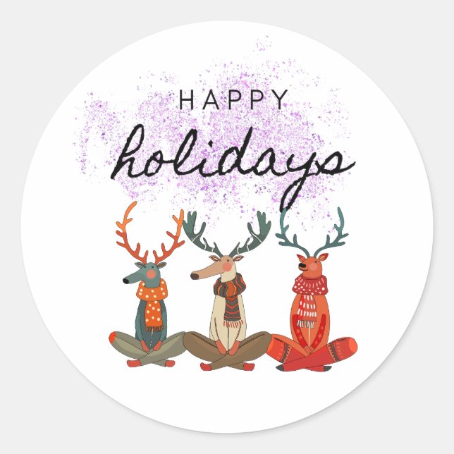 Adesivo Feliz feriado. Veado numa pose de ioga (Frente)