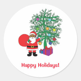 Adesivo Feliz Feriados da família afro-americana Santa Cla