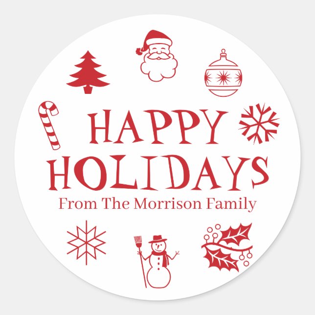 Adesivo Feliz feriados vermelhos nome personalizado branco (Frente)