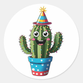 Adesivo Feliz Festa Cactus - Design de Cartoon Festivo