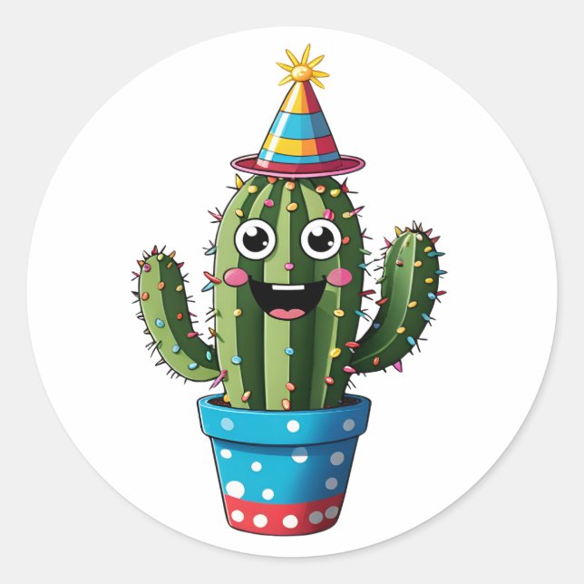 Adesivo Feliz Festa Cactus - Design de Cartoon Festivo (Frente)