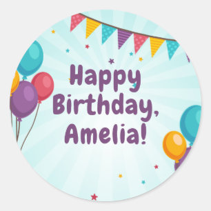 Adesivo Feliz Festa de Aniversário - Balões Azuis Claro